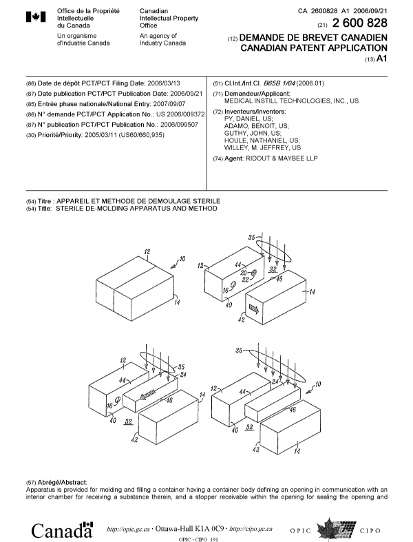 Document de brevet canadien 2600828. Page couverture 20071127. Image 1 de 2