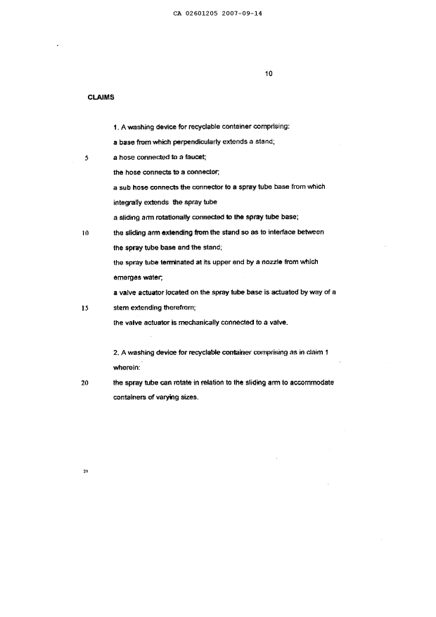 Document de brevet canadien 2601205. Revendications 20061214. Image 1 de 3