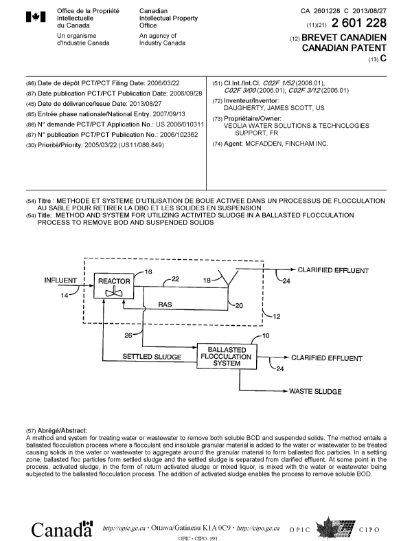 Document de brevet canadien 2601228. Page couverture 20130730. Image 1 de 1