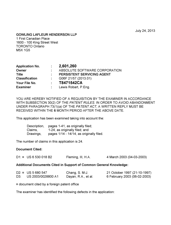 Canadian Patent Document 2601260. Prosecution-Amendment 20121224. Image 1 of 4