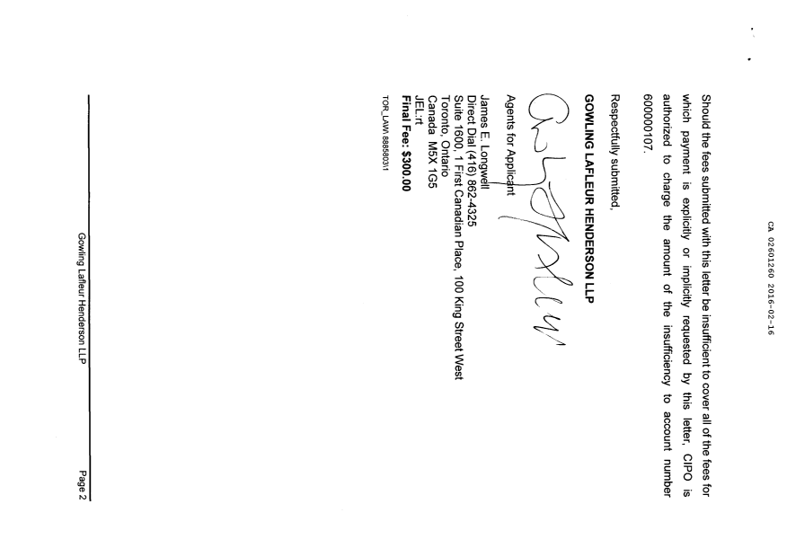 Canadian Patent Document 2601260. Correspondence 20151216. Image 2 of 2