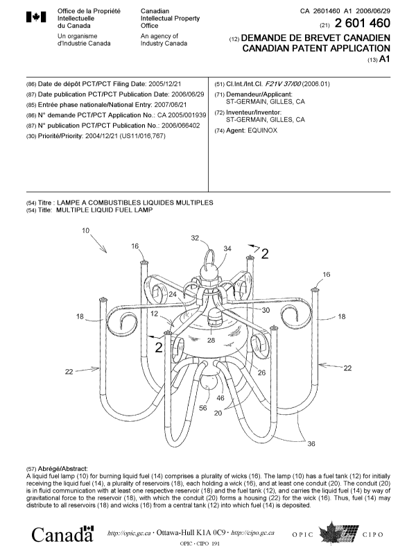 Document de brevet canadien 2601460. Page couverture 20071102. Image 1 de 1
