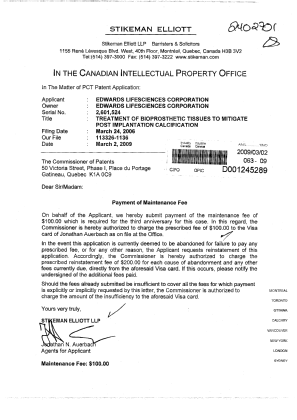 Canadian Patent Document 2601524. Fees 20081202. Image 1 of 1