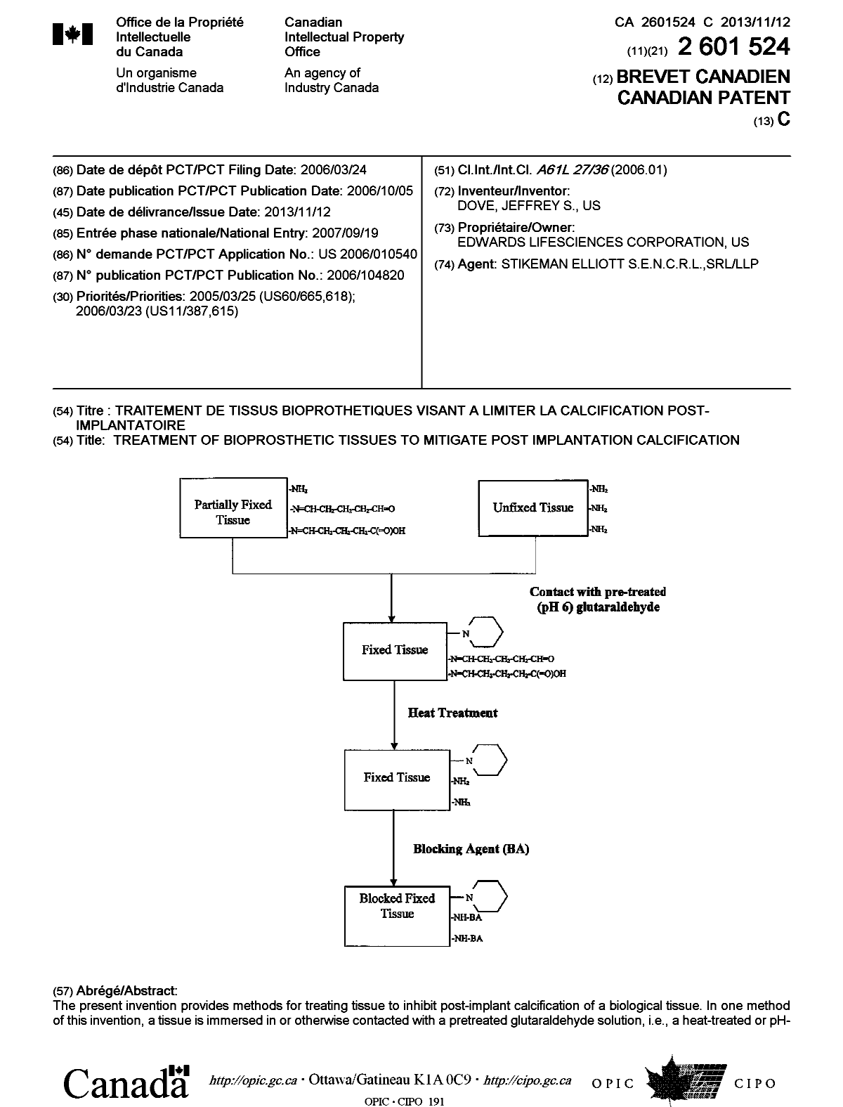 Document de brevet canadien 2601524. Page couverture 20121210. Image 1 de 2