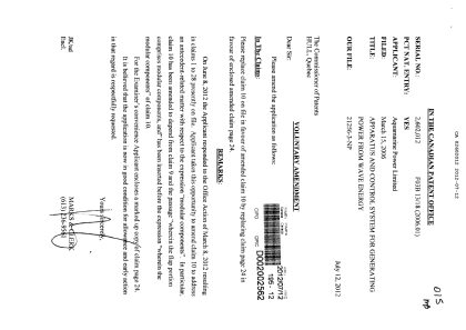 Document de brevet canadien 2602012. Poursuite-Amendment 20111212. Image 1 de 3
