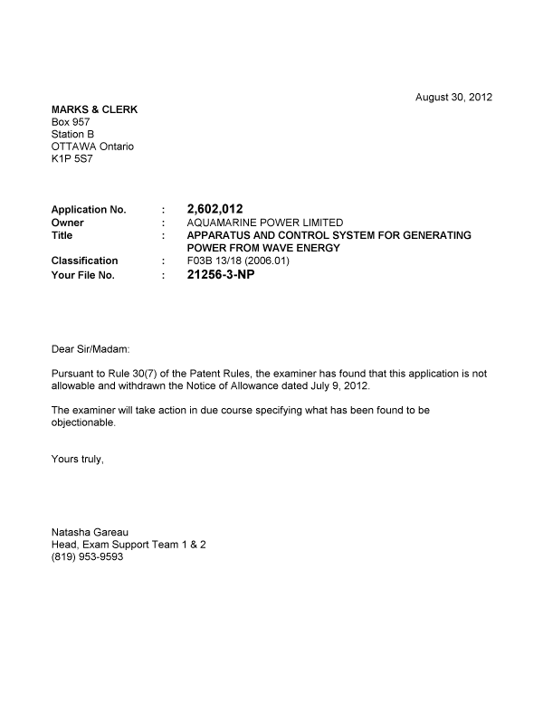 Canadian Patent Document 2602012. Correspondence 20111230. Image 1 of 1