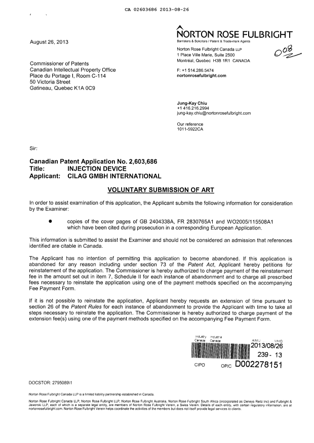 Canadian Patent Document 2603686. Prosecution-Amendment 20121226. Image 1 of 2