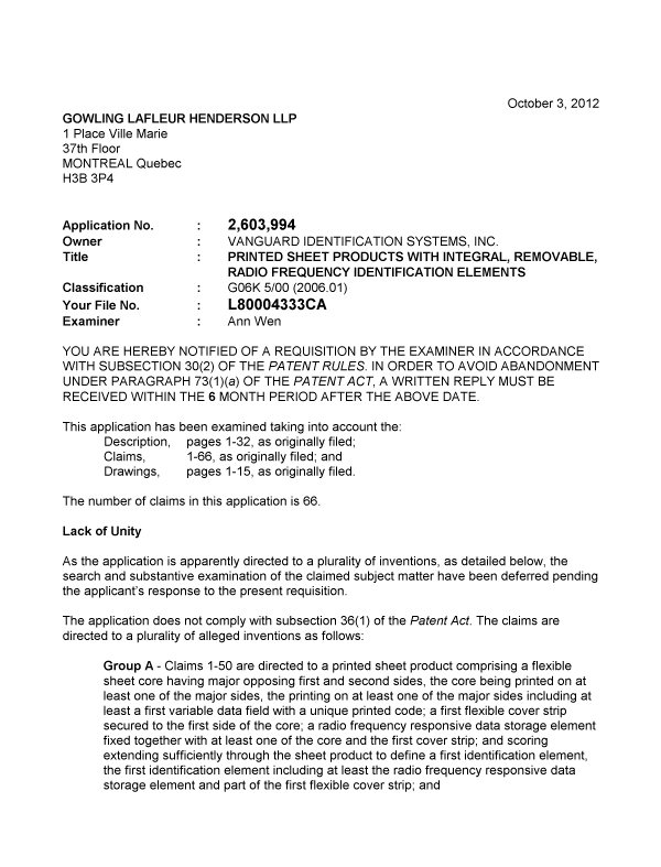 Document de brevet canadien 2603994. Poursuite-Amendment 20111203. Image 1 de 2