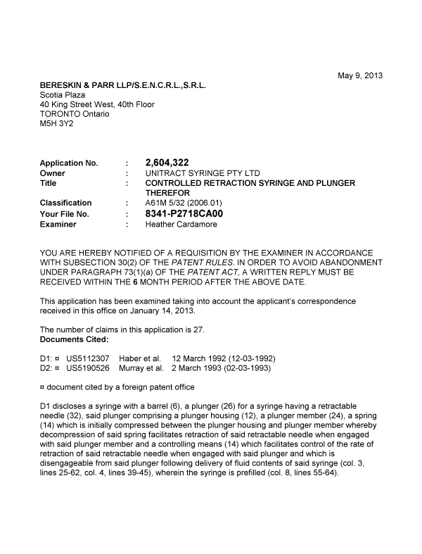 Canadian Patent Document 2604322. Prosecution-Amendment 20130509. Image 1 of 4