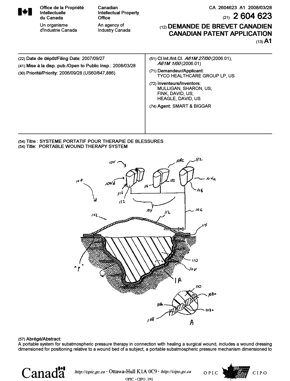 Canadian Patent Document 2604623. Cover Page 20080311. Image 1 of 2