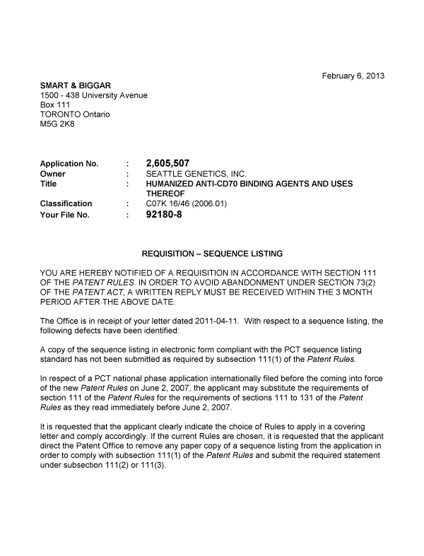 Canadian Patent Document 2605507. Correspondence 20121206. Image 1 of 2