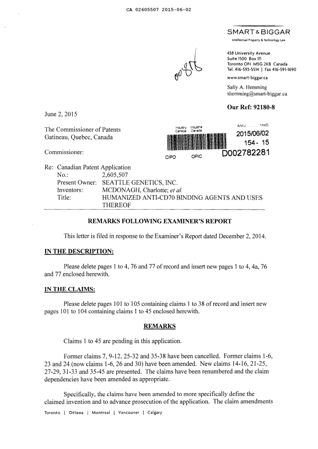 Canadian Patent Document 2605507. Prosecution-Amendment 20141202. Image 1 of 17