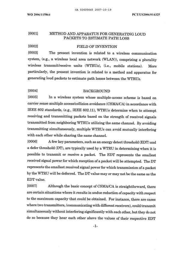 Canadian Patent Document 2605645. Description 20071019. Image 1 of 24