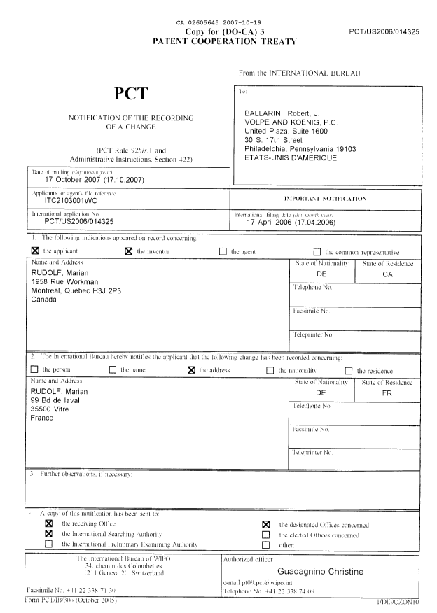 Document de brevet canadien 2605645. PCT 20071019. Image 1 de 1