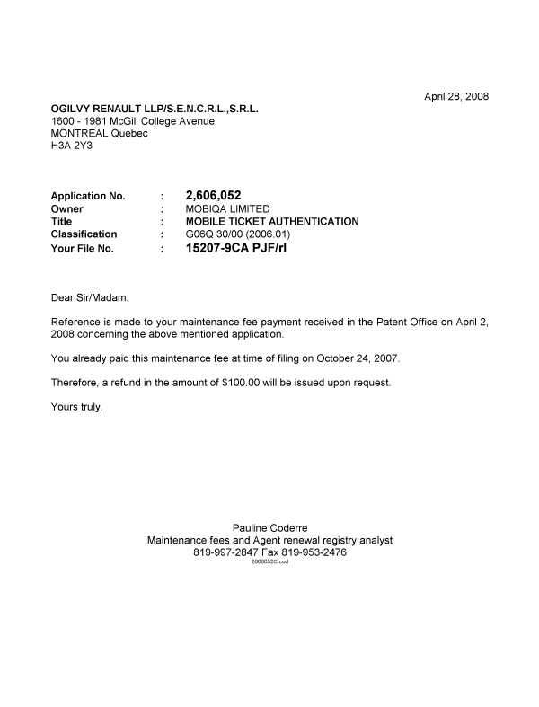 Canadian Patent Document 2606052. Correspondence 20071228. Image 1 of 1