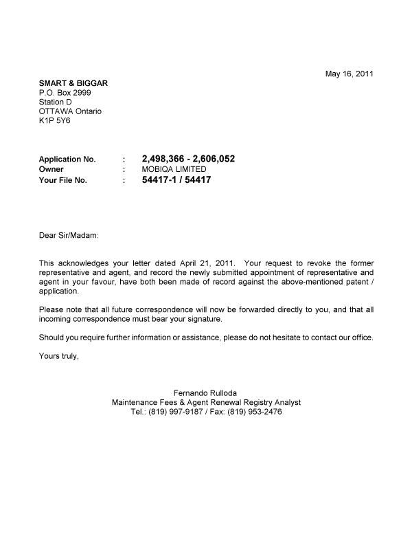Canadian Patent Document 2606052. Correspondence 20101216. Image 1 of 1