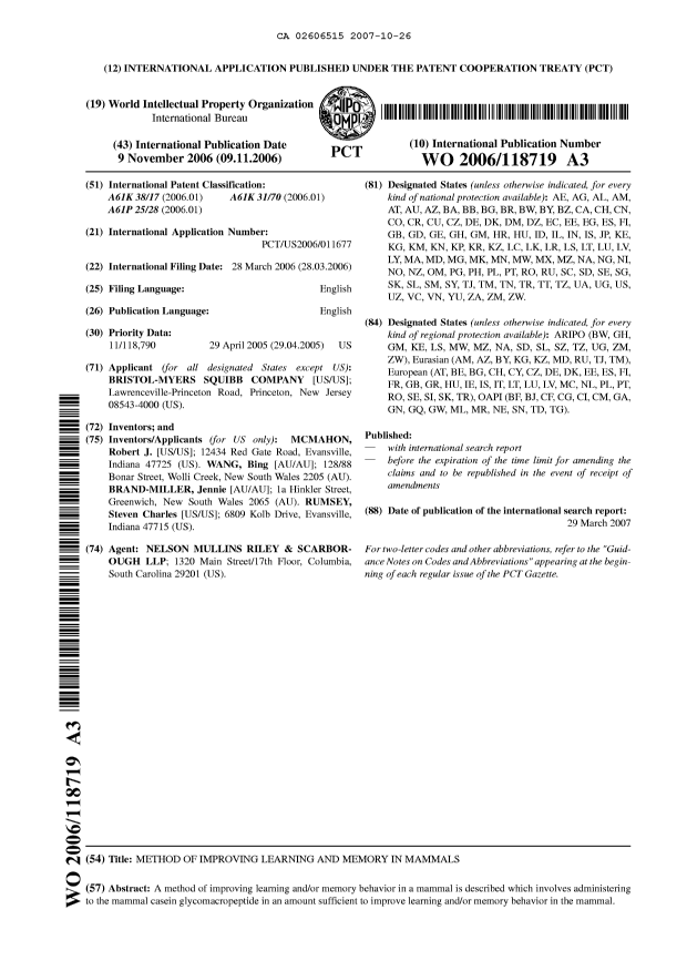 Document de brevet canadien 2606515. Abrégé 20071026. Image 1 de 1