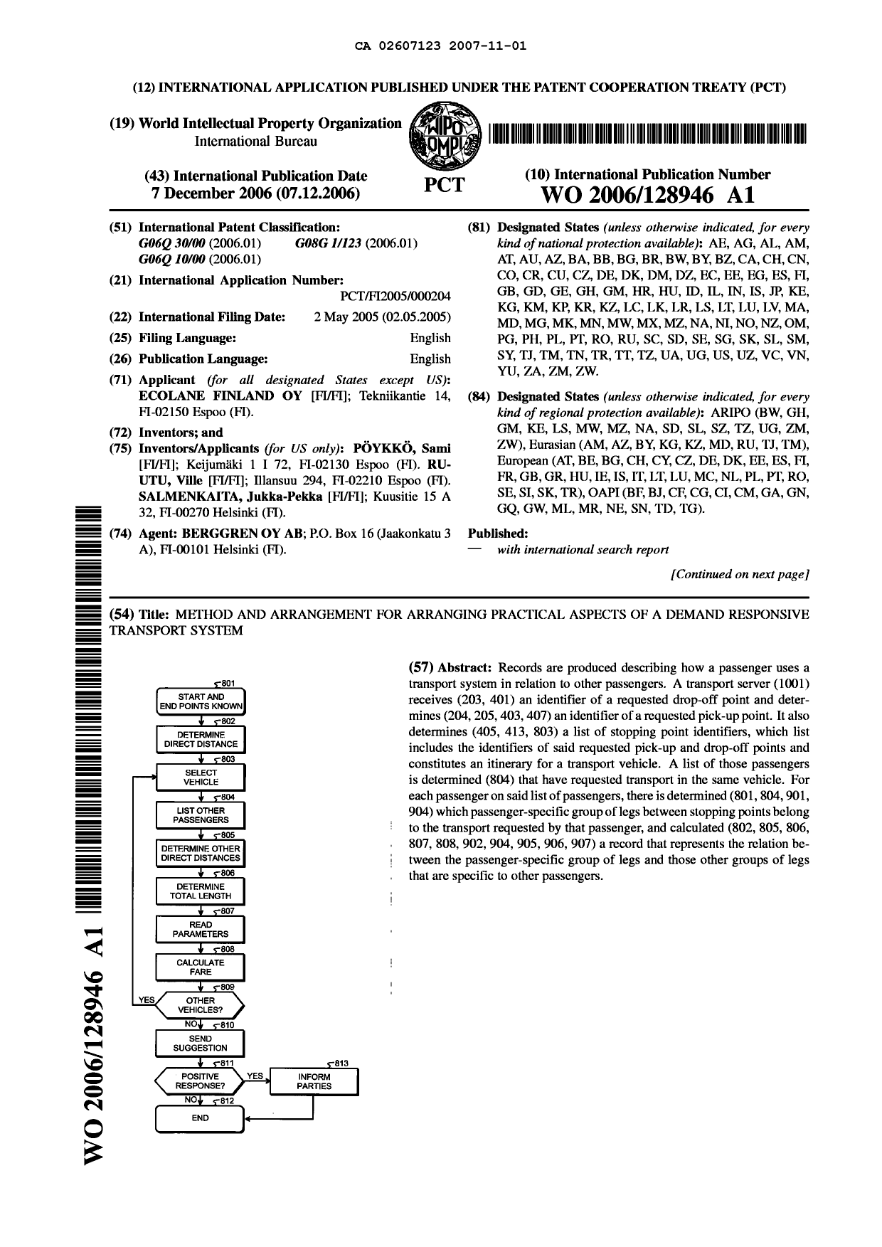 Canadian Patent Document 2607123. Abstract 20071101. Image 1 of 2