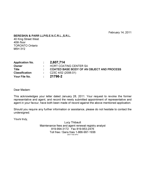 Canadian Patent Document 2607714. Correspondence 20110214. Image 1 of 1