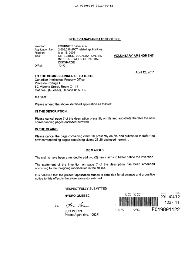 Document de brevet canadien 2608216. Poursuite-Amendment 20101212. Image 2 de 8