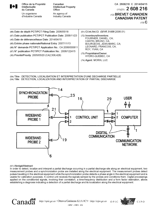 Document de brevet canadien 2608216. Page couverture 20131217. Image 1 de 1