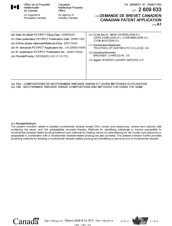 Document de brevet canadien 2609633. Page couverture 20080117. Image 1 de 1