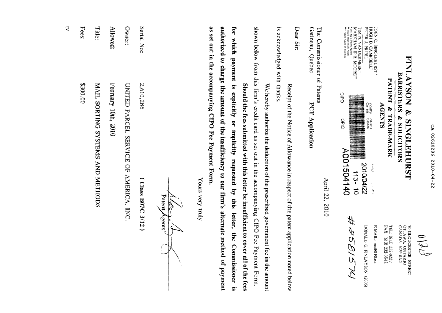 Canadian Patent Document 2610286. Correspondence 20091222. Image 1 of 1
