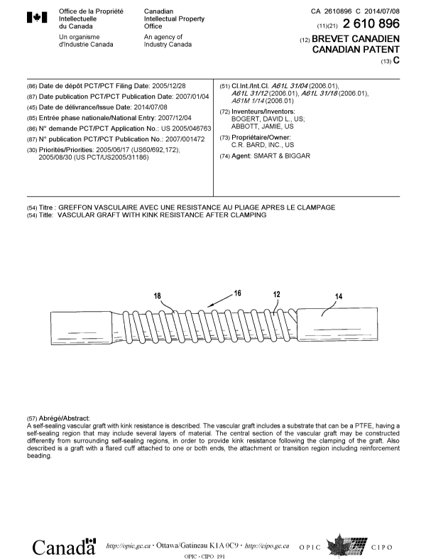 Canadian Patent Document 2610896. Cover Page 20131209. Image 1 of 1
