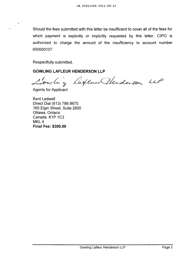 Canadian Patent Document 2611309. Correspondence 20110912. Image 2 of 2