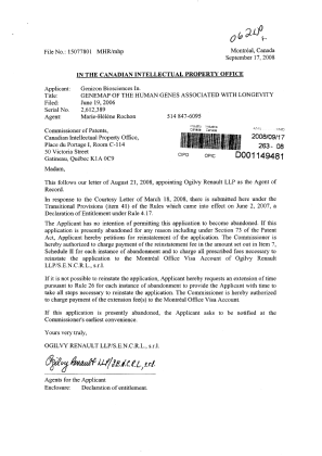 Canadian Patent Document 2612389. Correspondence 20080917. Image 1 of 2