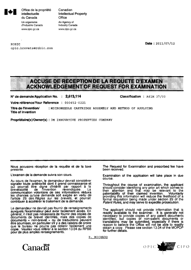 Canadian Patent Document 2613114. Correspondence 20101212. Image 1 of 1