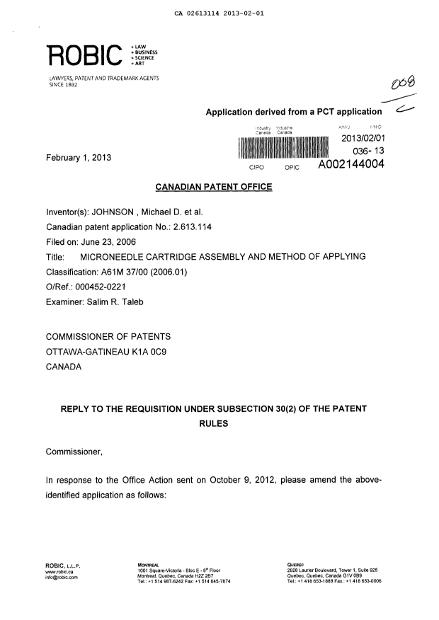 Canadian Patent Document 2613114. Prosecution-Amendment 20121201. Image 1 of 15