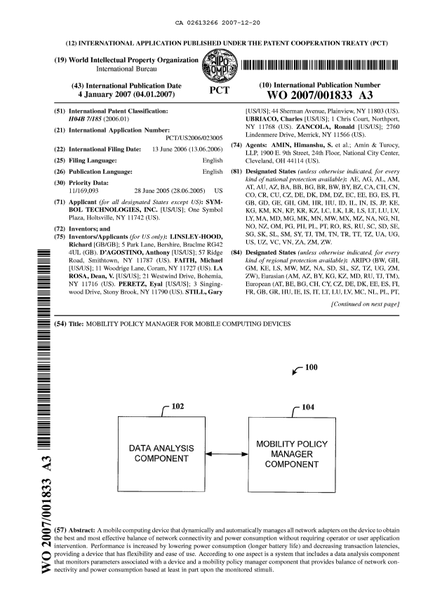 Document de brevet canadien 2613266. Abrégé 20071220. Image 1 de 2