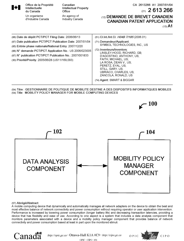 Document de brevet canadien 2613266. Page couverture 20080319. Image 1 de 1