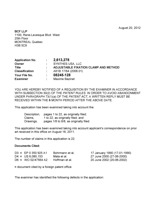 Canadian Patent Document 2613278. Prosecution-Amendment 20111220. Image 1 of 5