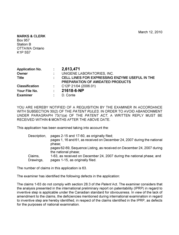 Document de brevet canadien 2613471. Poursuite-Amendment 20100312. Image 1 de 2