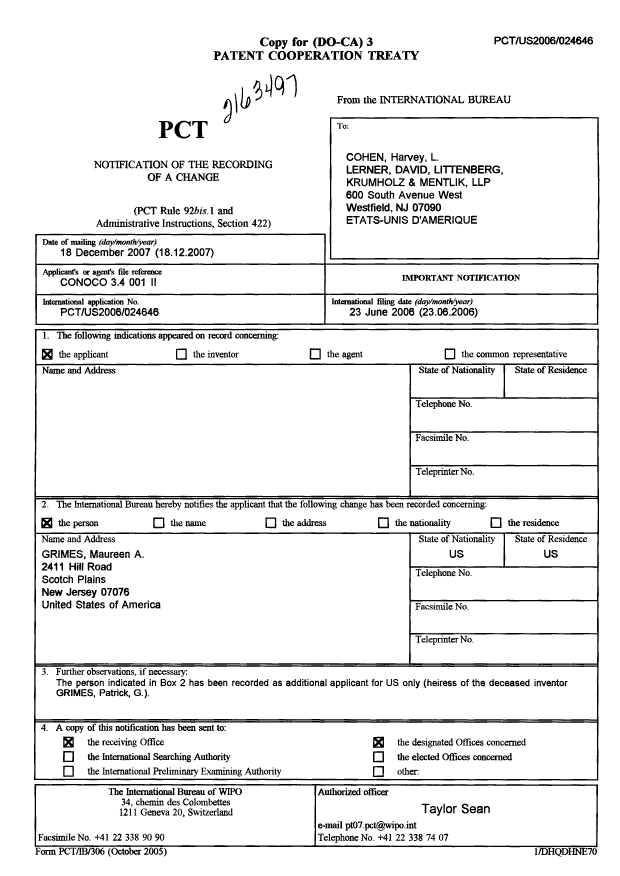Document de brevet canadien 2613497. PCT 20061218. Image 1 de 1