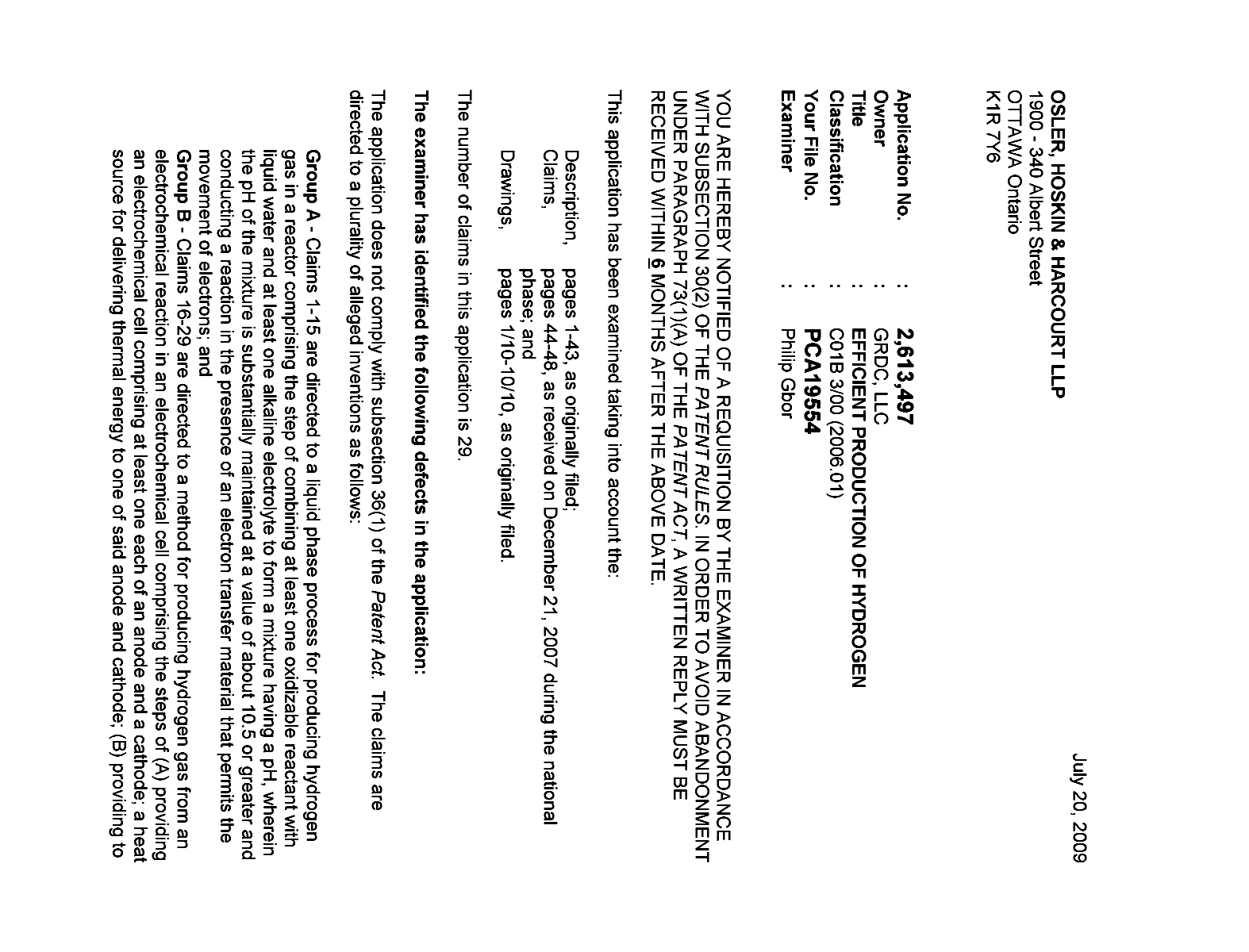 Document de brevet canadien 2613497. Poursuite-Amendment 20081220. Image 1 de 3