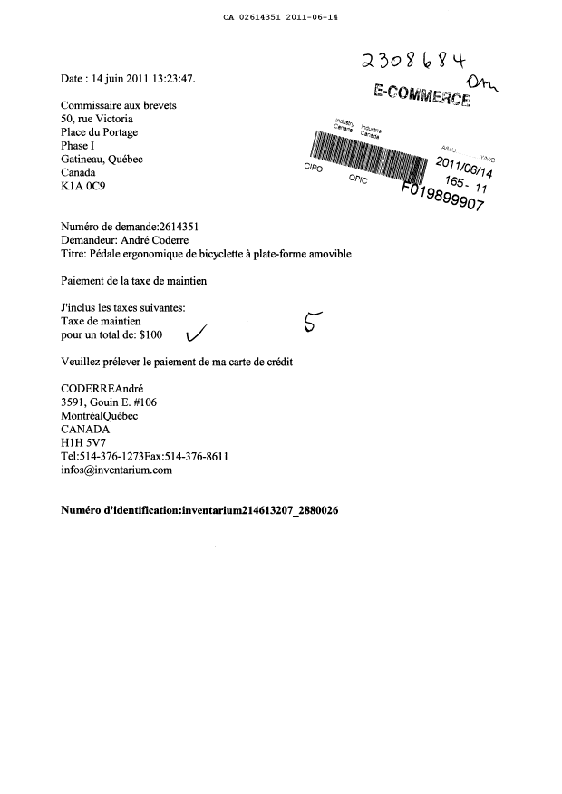 Document de brevet canadien 2614351. Taxes 20101214. Image 1 de 1