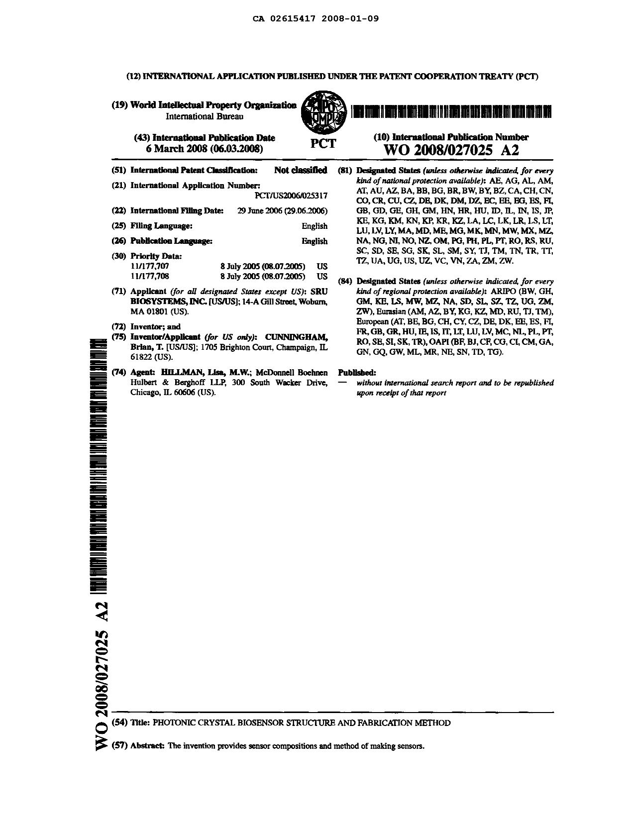 Canadian Patent Document 2615417. PCT 20071209. Image 1 of 1