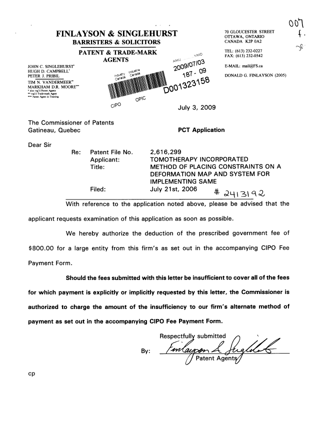 Document de brevet canadien 2616299. Poursuite-Amendment 20090703. Image 1 de 1