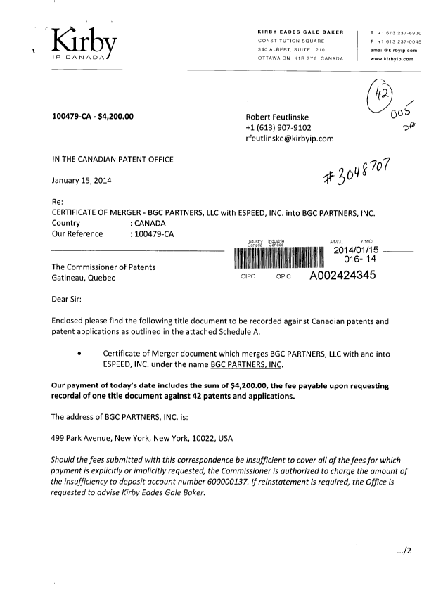 Document de brevet canadien 2616388. Cession 20140115. Image 1 de 6