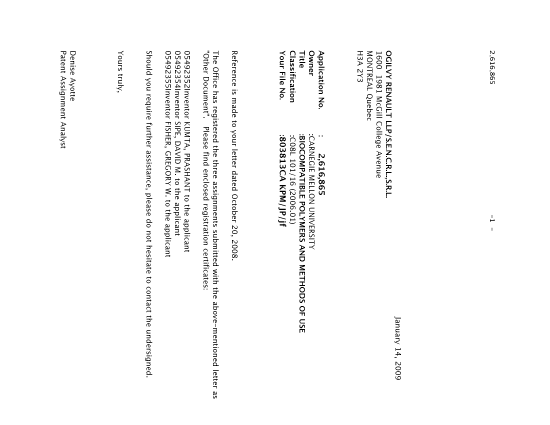 Canadian Patent Document 2616865. Correspondence 20081214. Image 1 of 2