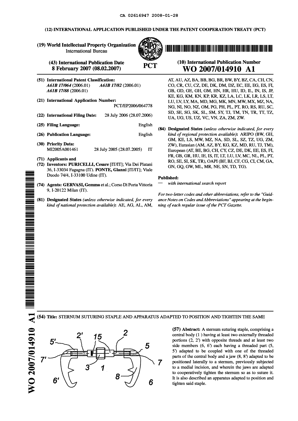 Canadian Patent Document 2616947. Abstract 20080128. Image 1 of 1