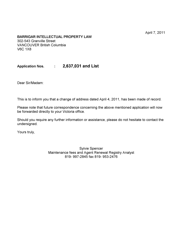 Canadian Patent Document 2617604. Correspondence 20101207. Image 1 of 1