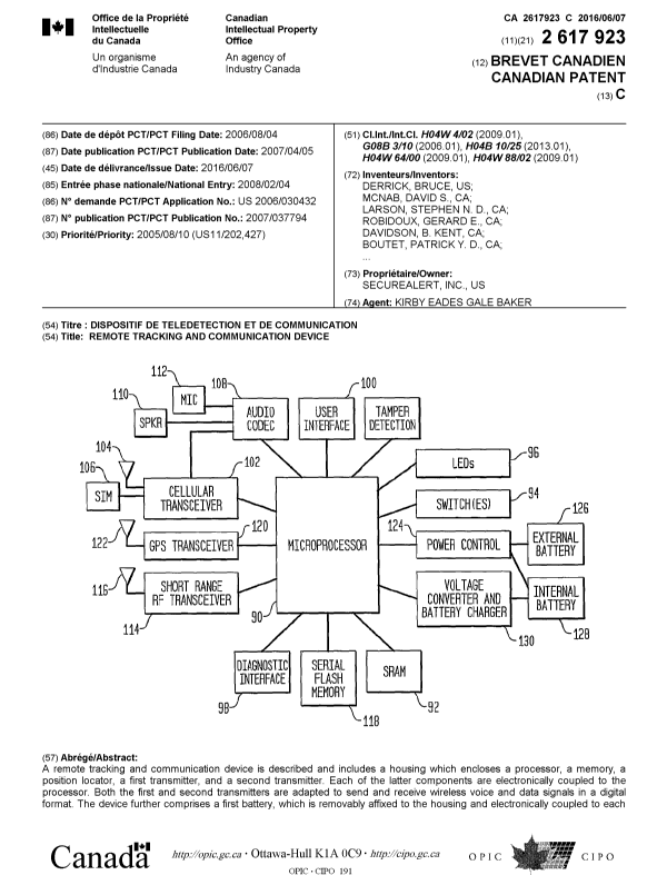 Document de brevet canadien 2617923. Page couverture 20160413. Image 1 de 2