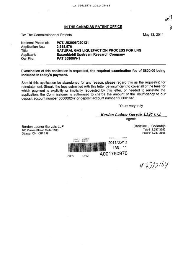 Canadian Patent Document 2618576. Prosecution-Amendment 20110513. Image 1 of 1