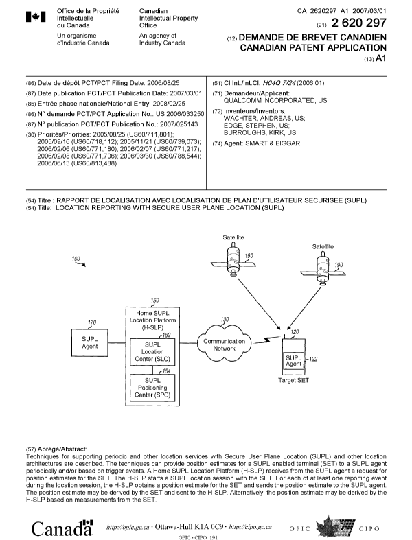 Document de brevet canadien 2620297. Page couverture 20071226. Image 1 de 1