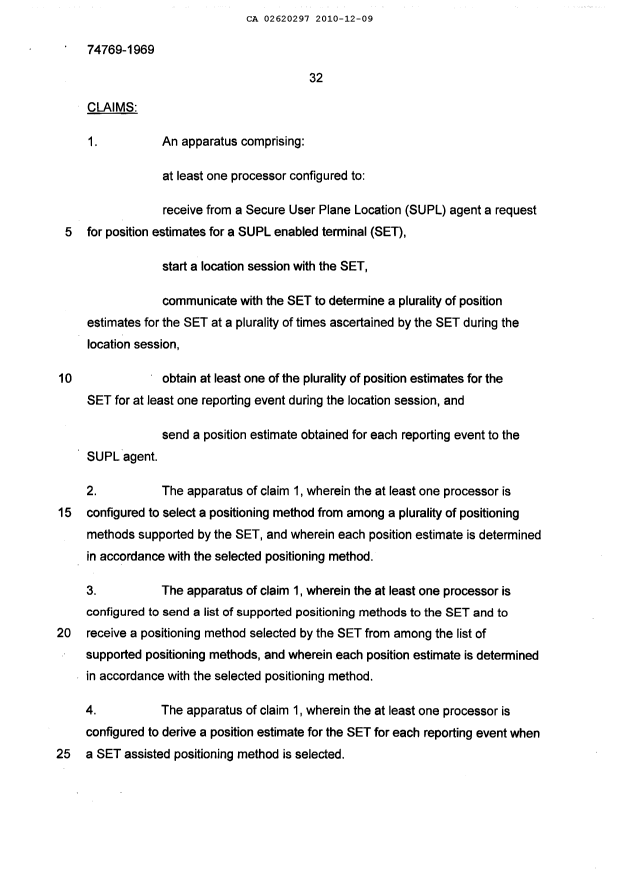 Document de brevet canadien 2620297. Revendications 20091209. Image 1 de 12