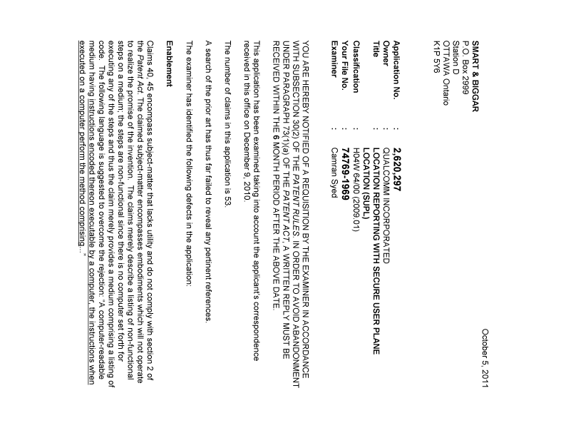 Document de brevet canadien 2620297. Poursuite-Amendment 20101205. Image 1 de 2
